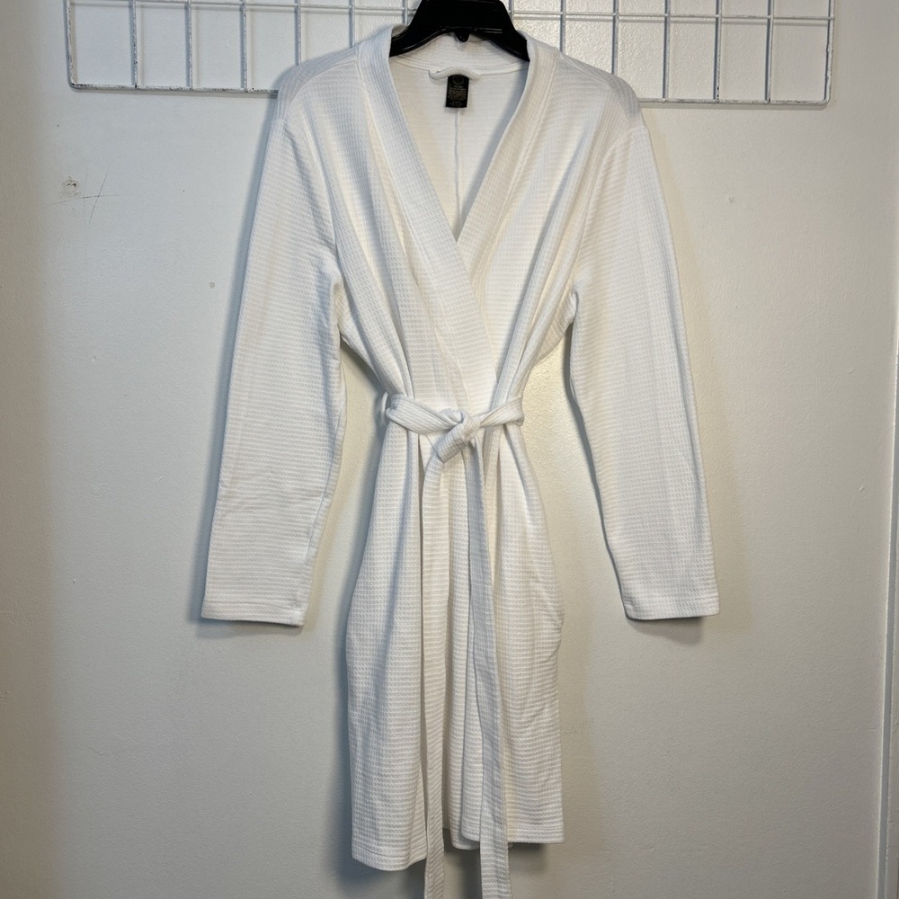 Modern Expression Women OS White Waffle Knit Robe Belt‎ Pocket 6314